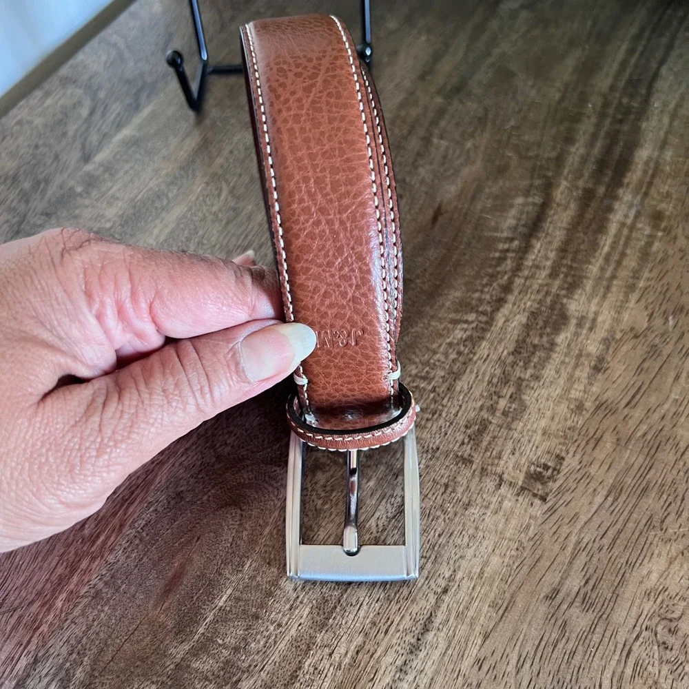Johnston & Murphy Brown Leather Belt Boys Size 22 (Size 6) Silver Buckle